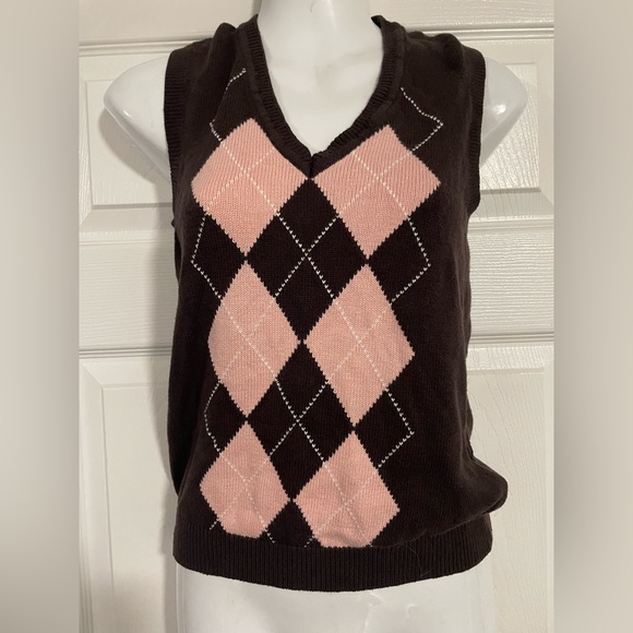 Y2K Tommy Hilfiger pink and brown knit sweater vest size XS - Picture 1 of 3